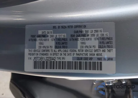 2018 Mazda Cx-9 Sport из США, поврежденный, VIN JM3TCABYXJ0230442